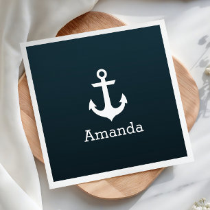 Nautic White Anchor Blue Ombre Personalisiert Name Serviette