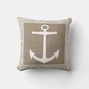 Nautic White Anchor & Imitats Burlap Kissen