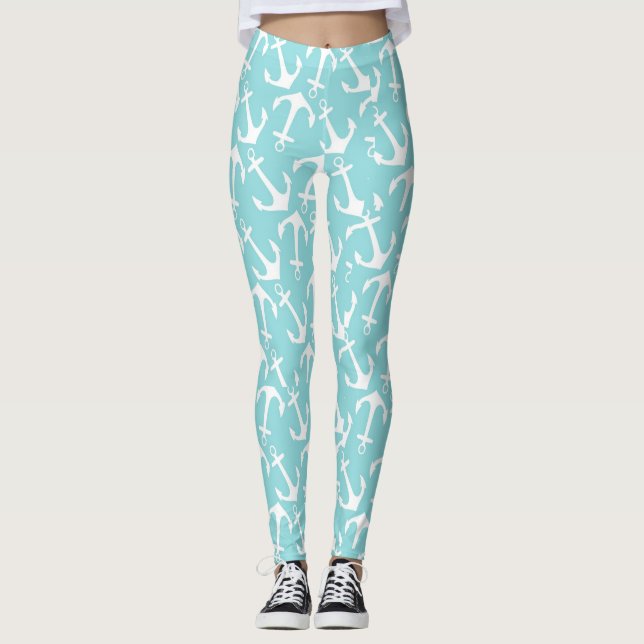 Nautic White Anchors Leggings (Vorderseite)