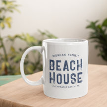 Nautic White Navy Blue Family Name Beach House