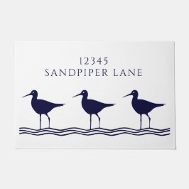 Nautic White Navy Blue Sandpipers Adresse Fußmatte