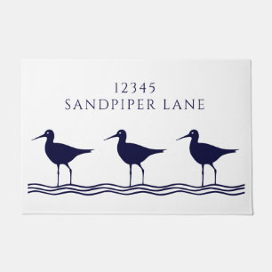 Nautic White Navy Blue Sandpipers Adresse Fußmatte