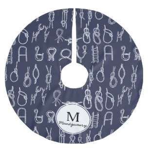 Nautic White Rope Knots & Navy Blue Familienname Polyester Weihnachtsbaumdecke