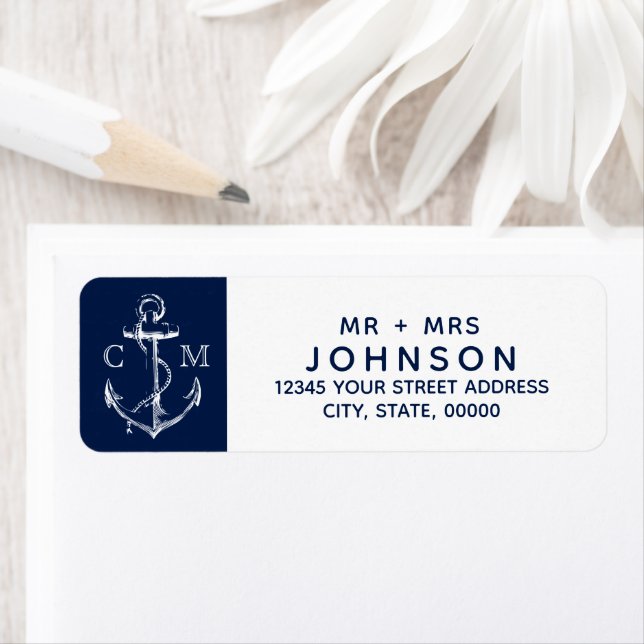 Nautic White Sketch Anchor Navy Monogram (Insitu)