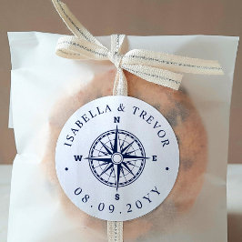 Nautic Wind Rose Compass White | Navy Date Runder Aufkleber
