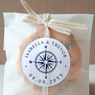 Nautic Wind Rose Compass White   Navy Date Runder Aufkleber