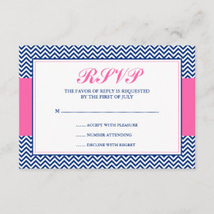 Nautic Zickzack Anchor Blue Pink Response Card RSVP Karte