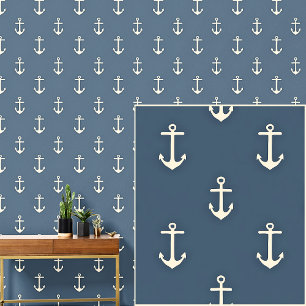 Nautical 0ff White Anchor on Dark Gray / Blue Tapete