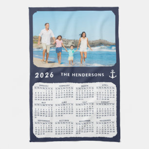 Nautical 2026 Calendar Family Foto Navy Blue Geschirrtuch