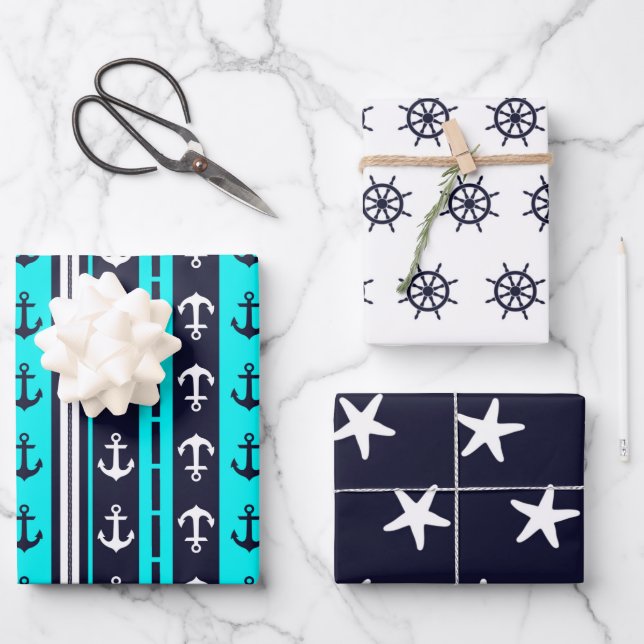 Nautical 3-Pack  Geschenkpapier Set (Vorderseite)