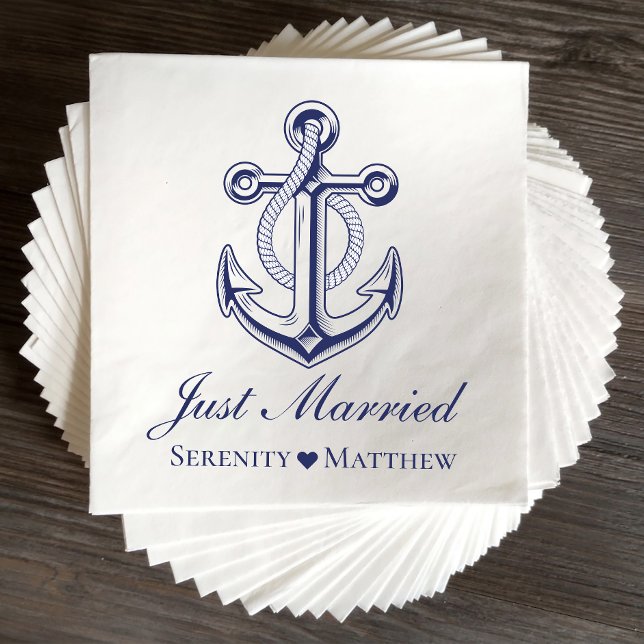 Nautical Achor Navy Blue Just Married Wedding Serviette (Von Creator hochgeladen)