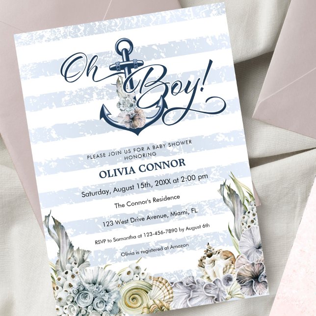 Nautical Adventure Anchor Oh Boy Boho Baby Shower Einladung (Von Creator hochgeladen)