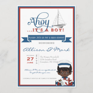 Nautical African American Baby Shower Einladung