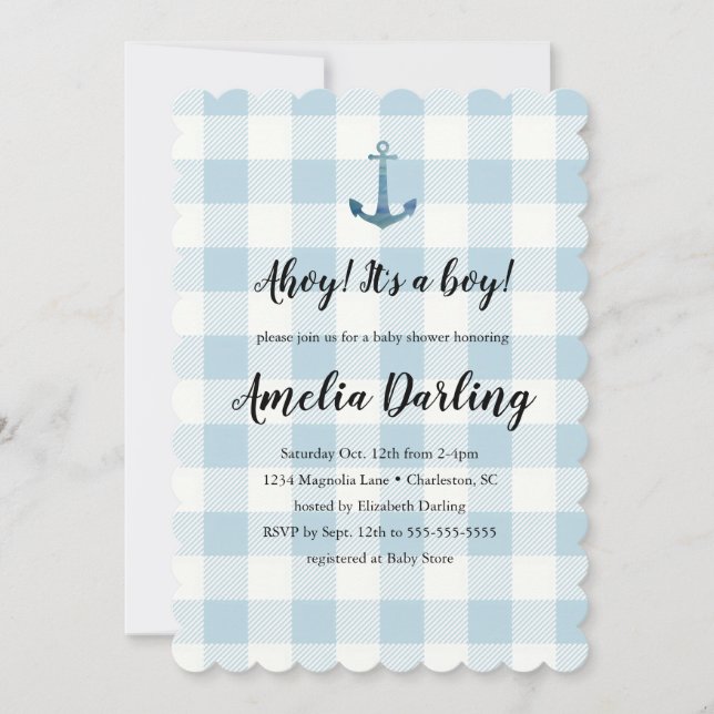 Nautical Ahoy Baby Boy Baby Shower Einladung (Vorderseite)
