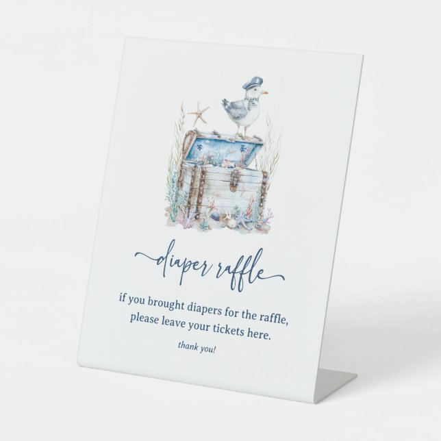 Nautical Ahoy Baby Duschdusche Windeln Raffel Sockelschild (Vorderseite)