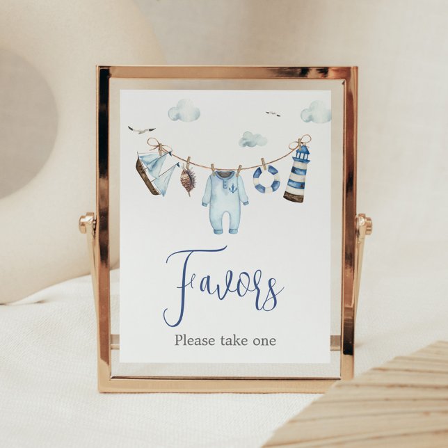 Nautical Ahoy Baby Shower Favoriten Poster (Nautical Sailor Ahoy Baby Shower Favors Sign)
