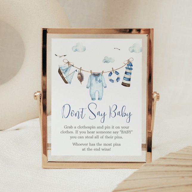 Nautical Ahoy Baby Shower Say Baby nicht Poster (Nautical Sailor Ahoy Baby Shower Don't Say Baby Sign)