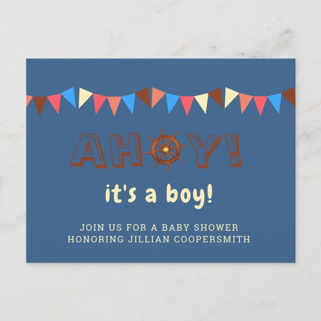 Nautical Ahoy Boy Baby Showthema Feiertagspostkarte (Vorderseite)