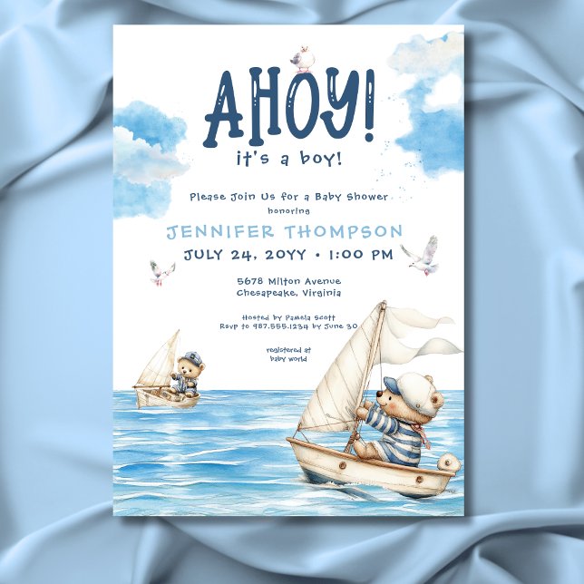 Nautical Ahoy Es a Boy Sailor Bears Baby Dusche Einladung (Von Creator hochgeladen)