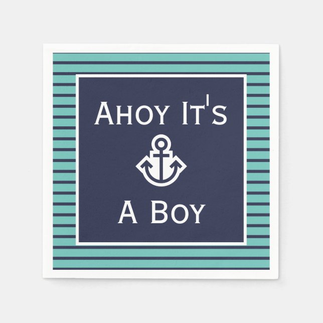 Nautical Ahoy Es ist ein Junge gestreift Napkins Serviette (Vorderseite)