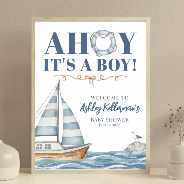 Nautical Ahoy Es ist eine Baby-Dusche Poster (Nautical Ahoy It's A Boy Baby Shower Poster)