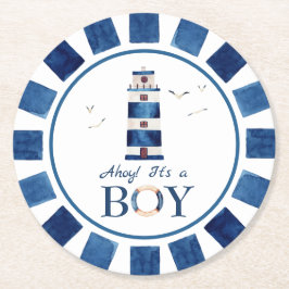 Nautical Ahoy! Es ist eine Baby-Leuchtturm-Kinderd Runder Pappuntersetzer