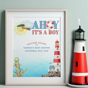 Nautical Ahoy ist eine Baby-Dusche Willkommen Poster