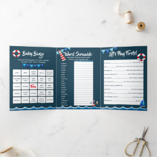 Nautical ahoy Leuchtturm Schiff See Jungs erstes P Dreifach Gefaltete Einladung