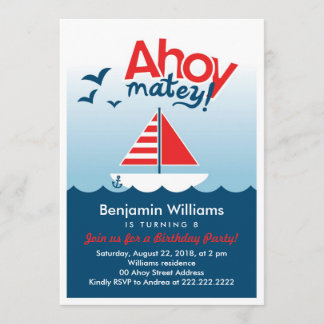 Nautical Ahoy Matey Birthday Party Einladung