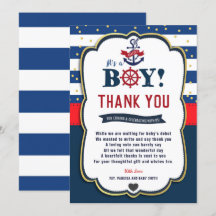 Nautical Ahoy Red Navy Baby Dusche Danke Karte