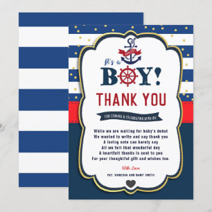 Nautical Ahoy Red Navy Baby Dusche Danke Karte