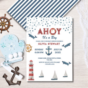 Nautical Ahoy seine Jungen Baby Dusche Einladung