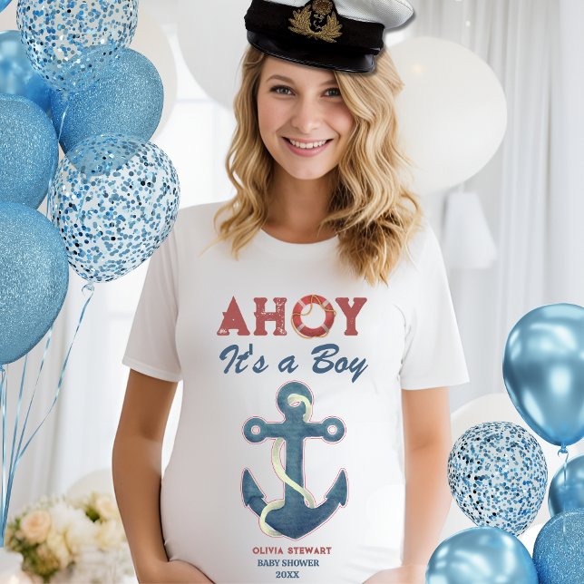 Nautical Ahoy seine Jungen Baby Dusche Einladung T-Shirt (Von Creator hochgeladen)