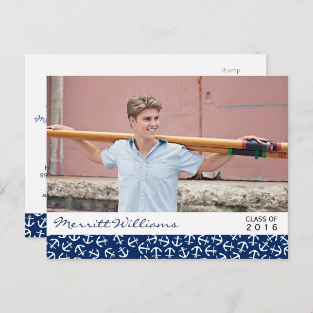 Nautical Anchor-Abschluss-Klasse des 20XX-Party Einladungspostkarte (Vorne/Hinten)