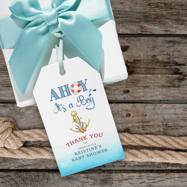 Nautical Anchor Ahoy Es ist ein Personalisierter J Geschenkanhänger (Favor tags from my Ahoy it's a boy Nautical Baby Shower collection)