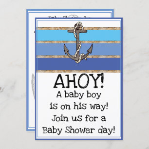 Nautical Anchor and Rope Boy Baby Shower (blau) Einladung