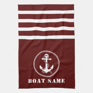 Nautical Anchor and Rope Your Bootname Marine Red Geschirrtuch