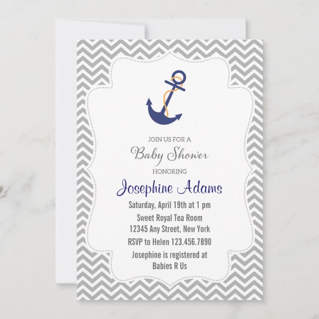 Nautical Anchor Baby Shower Einladung Grau (Vorderseite)