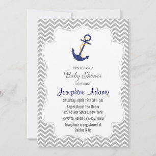 Nautical Anchor Babydusche Einladung Grau