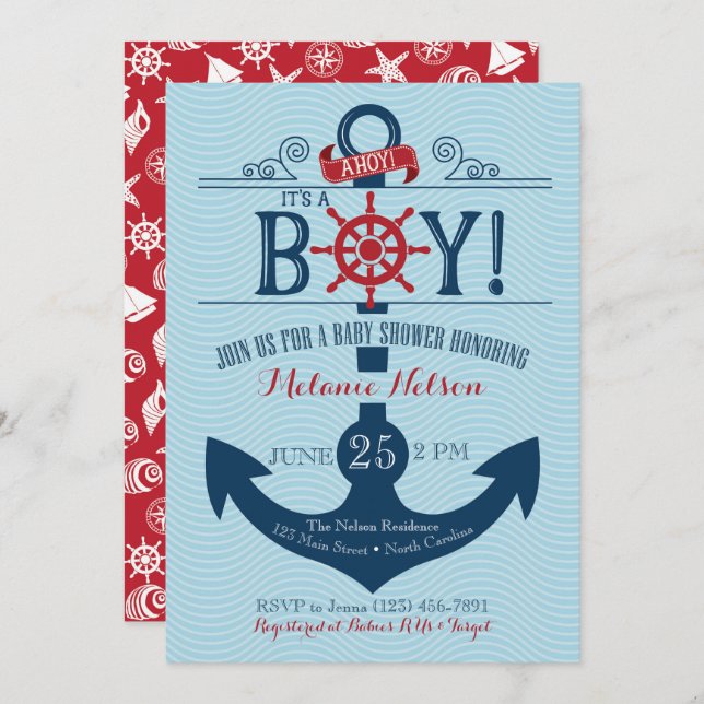 Nautical Anchor Beach Baby Dusche Einladung (Vorne/Hinten)