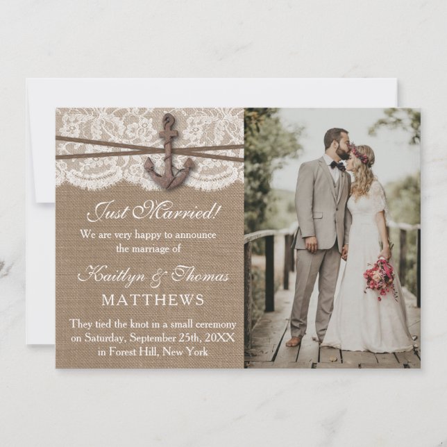 Nautical Anchor Beach Hochzeit Foto Ehe Ankündigung (Vorderseite)