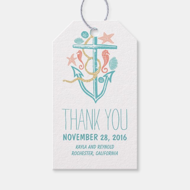 Nautical Anchor Beach Hochzeit Geschenkanhänger (Vorderseite)