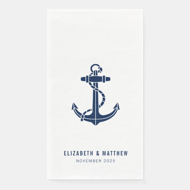 Nautical Anchor Beach Hochzeit Personalisiert Serviette (Vorderseite)