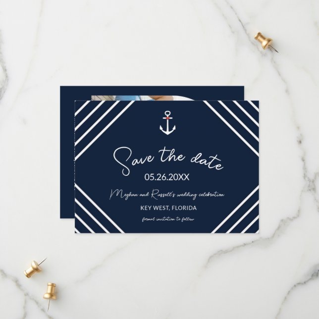 Nautical Anchor Beach Hochzeit Save the Date (Vorderseite/Rückseite Beispiel)