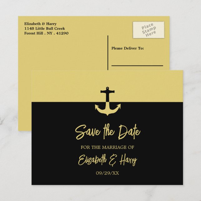 Nautical Anchor, Beach Wedding Save the Date Postkarte (Vorne/Hinten)