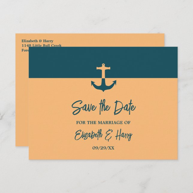 Nautical Anchor, Beach Wedding Save the Date Postkarte (Vorne/Hinten)