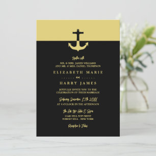 Nautical Anchor - Black Gold - Beach Wedding Einladung