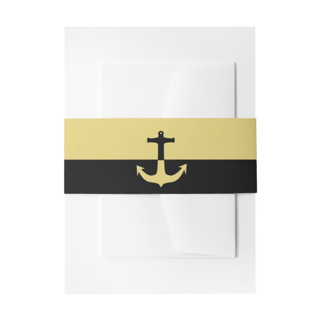 Nautical Anchor - Black Gold - Beach Wedding Einladungsbanderole (Vorderseite Beispiel)