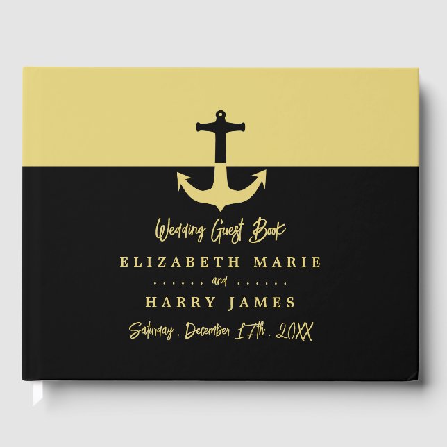 Nautical Anchor - Black Gold - Beach Wedding Gästebuch (Vorderseite)