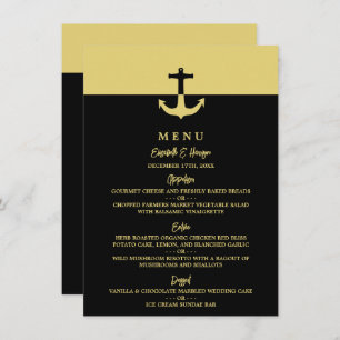 Nautical Anchor - Black Gold - Beach Wedding Menükarte